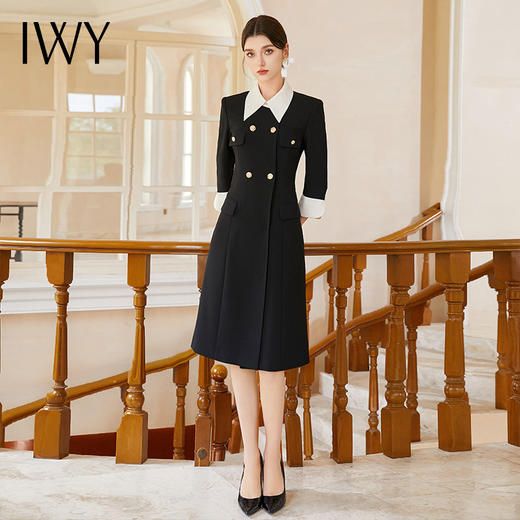 IWY/优雅知性法式连衣裙女轻奢高级感提花撞色西装裙通勤职业装常规Q1177 商品图4