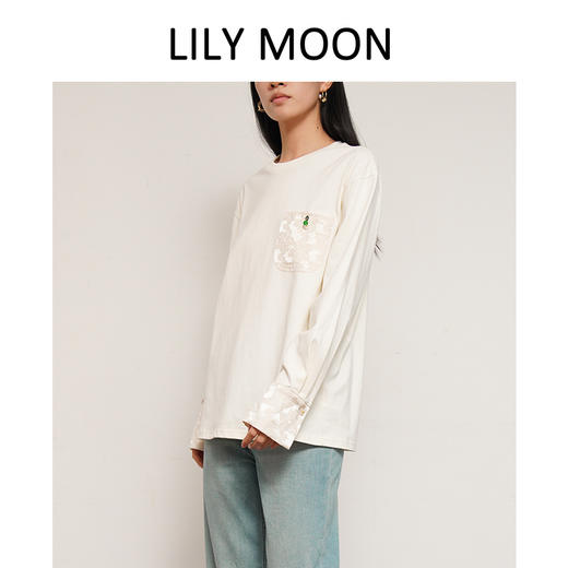 LILYMOON新中式国风长袖T恤提花口袋纯棉百搭打底时尚休闲国潮 商品图1