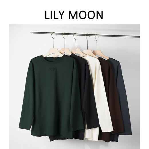LILYMOON 水洗棉手工磨破长袖T恤男女同款情侣打底衫新疆长绒棉 商品图4
