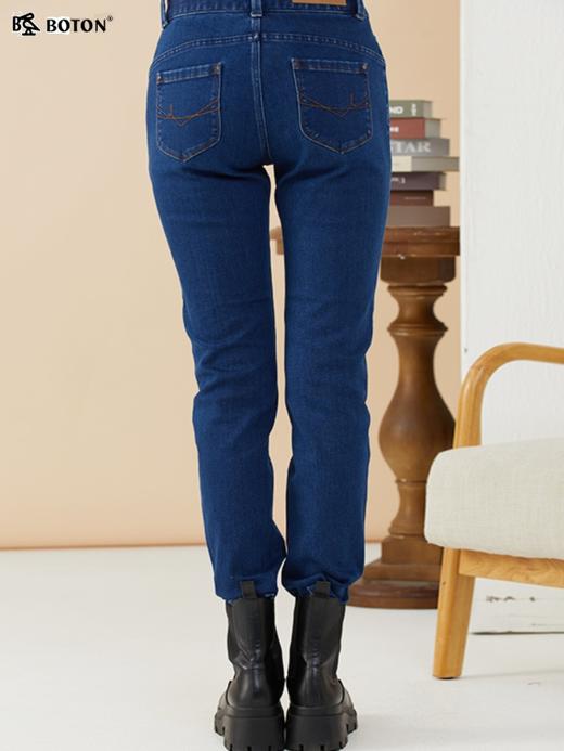 波顿秋冬紧身直筒牛仔裤女士高端高腰修身休闲加厚裤子LE281322 商品图1