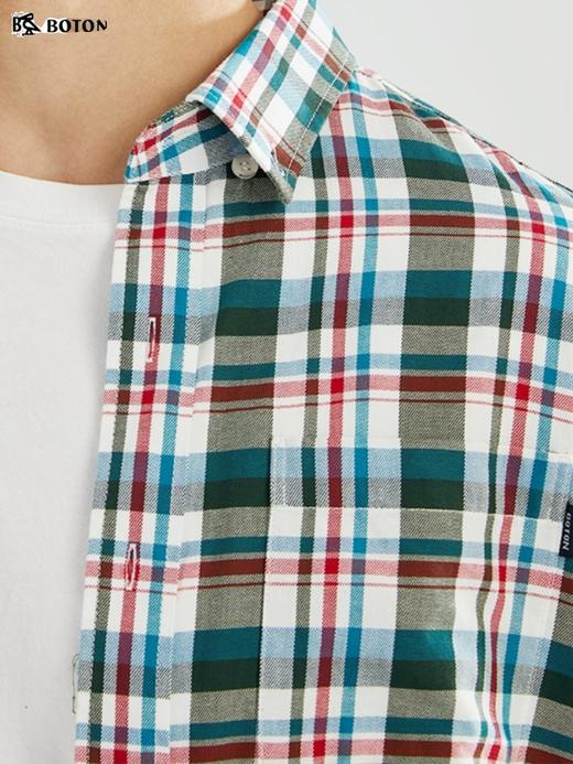 波顿【范丞丞同款格子衬衫】【吸湿透气】红绿白格子衬衫男士长袖MS699123 商品图2