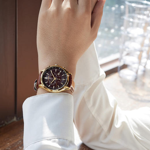 西铁城/CITIZEN光动能正品皮带商务经典三眼计时男表AT2573-07X 商品图6