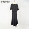 oldcolour夏款黑色气质时尚通勤收腰V领长款短袖连衣裙O23101325 商品缩略图1