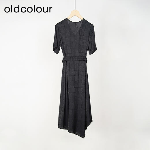 oldcolour夏款黑色气质时尚通勤收腰V领长款短袖连衣裙O23101325 商品图1