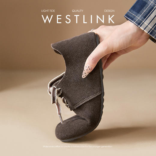 西遇系带勃肯鞋女新款早春舒适超软圆头棕色小皮鞋平底单鞋V0047488 商品图3