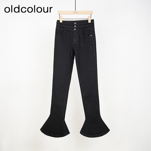 oldcolour春秋款黑色高腰显瘦修身喇叭裤水洗牛仔长裤女HO14113434 商品图0