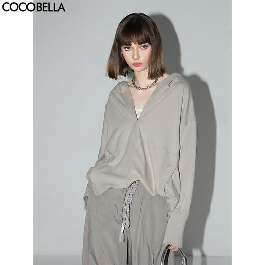 【有赞】COCOBELLA[松弛感穿搭]段彩竹节纯棉卫衣秋冬宽松休闲上衣SE3007 商品图0