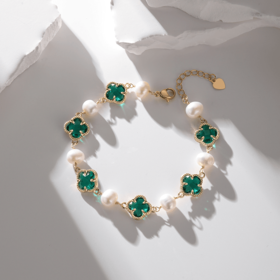 沐银时代四叶草珍珠手链多层真空电镀颜色更闪亮保色更持久 TJ-0346-1