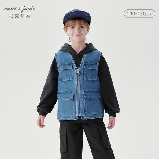 【商场同款】马克珍妮男童时尚多口袋软牛仔马甲儿童秋装241613 商品图0