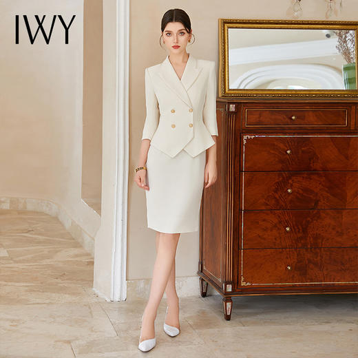 IWY/正式场合连衣裙女医美容院工作服米色假两件套装Q1179 商品图0