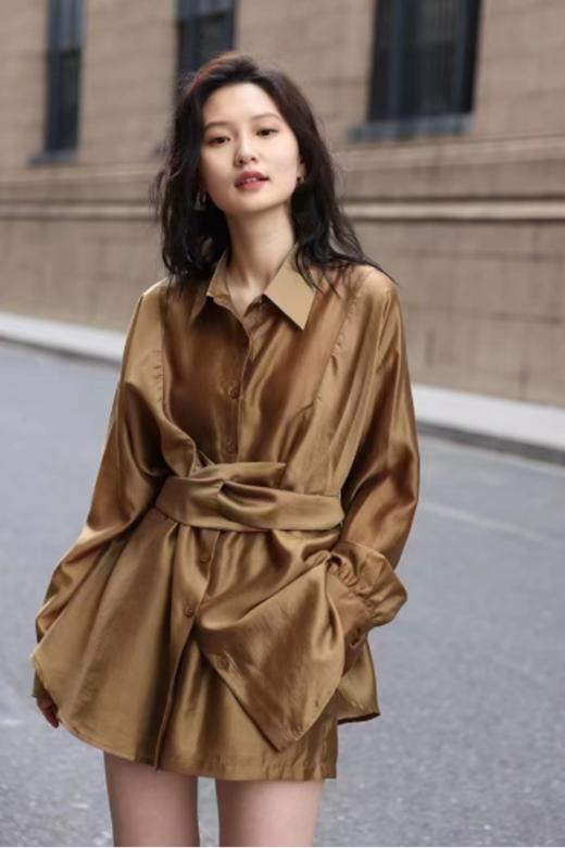 LNNNS 棕色丝质飘逸衬衫短裤套装 18462 商品图0