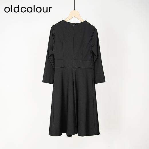 oldcolour春秋款黑色简约优雅通勤V领长袖连衣裙GL32103859 商品图1