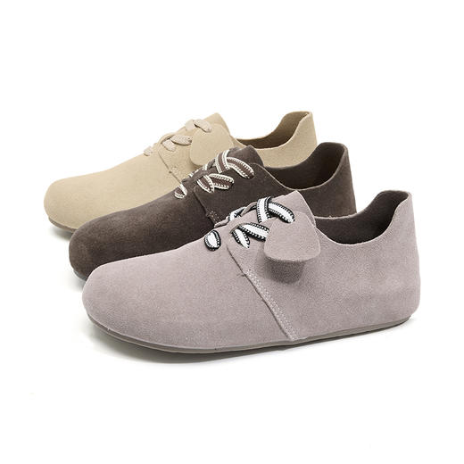 西遇系带勃肯鞋女新款早春舒适超软圆头棕色小皮鞋平底单鞋V0047488 商品图4