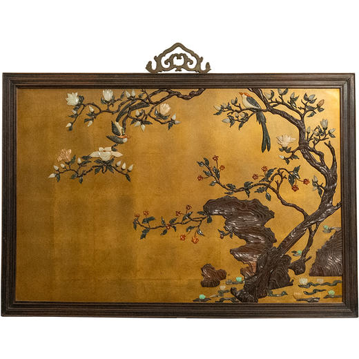 清 红木镶漆地百宝嵌花鸟纹挂屏 商品图5