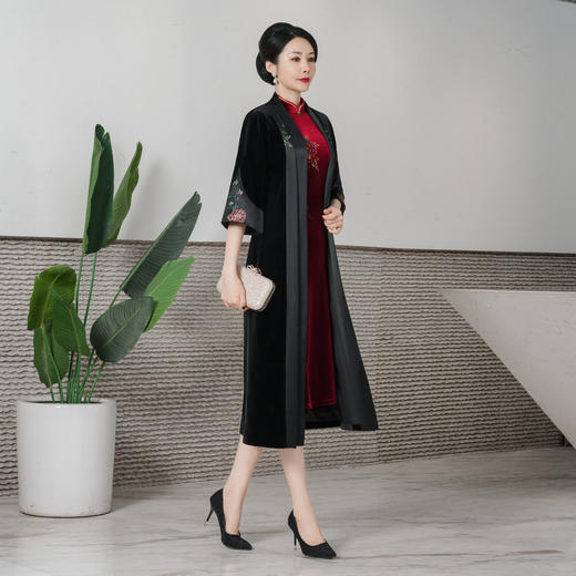 HYX-24-7842新款中袖醋酸韩国绒百搭外套外披长款开衫中国风 商品图1