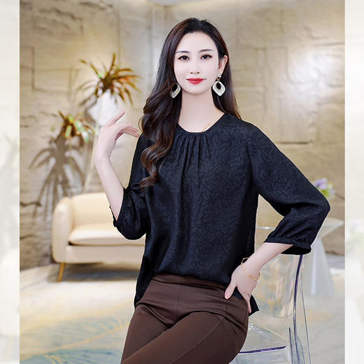 LS-0078双绉重磅真丝衬衫女七分袖2024秋装新款气质宽松桑蚕丝小衫上衣 商品图3