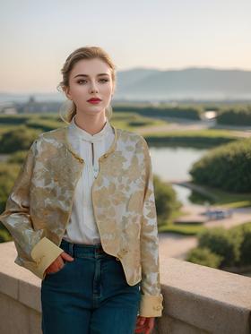 新国风不对称门襟袖拼色外套