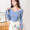【罩杯一体式！双V齐腰打底】即是内衣又是打底衫，免穿文胸/无钢圈，前后V领，修身时尚百搭，一体式内搭服饰，女士大领口上衣带胸垫长袖t恤女L 商品缩略图0
