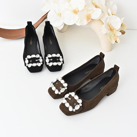 经典鲨2024年秋季款时尚方头气质一脚蹬舒适平底优雅单鞋女KW328-D37021 商品图1