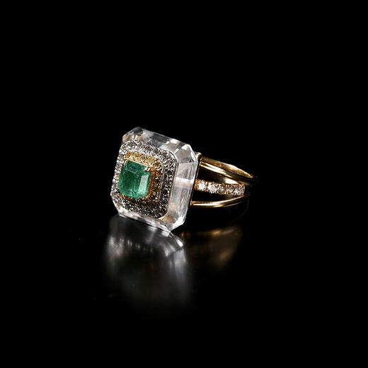 20世纪祖母绿+白水晶高台钻石戒指 商品图1