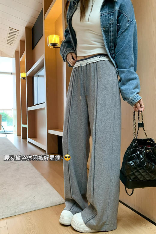<曾小咸推荐>设计感美式灰色休闲裤女秋新品小个子百搭遮胯显瘦直筒裤 商品图5