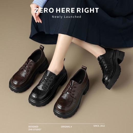 ZHR则则日系复古小皮鞋2024新款厚底单鞋英伦系带乐福鞋百搭女鞋 商品图9