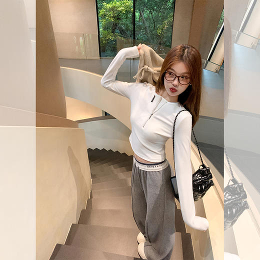 <曾小咸推荐>设计感美式灰色休闲裤女秋新品小个子百搭遮胯显瘦直筒裤 商品图1