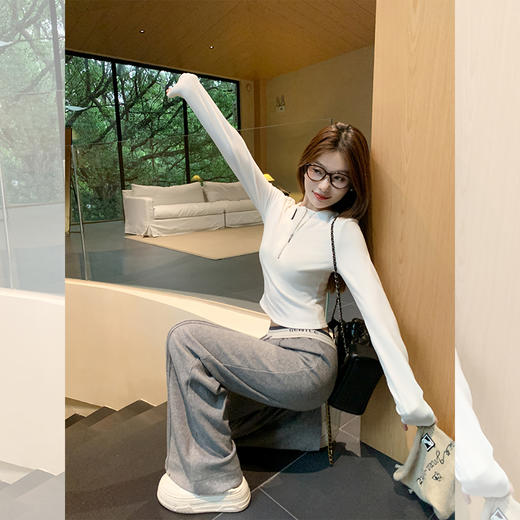 <曾小咸推荐>设计感美式灰色休闲裤女秋新品小个子百搭遮胯显瘦直筒裤 商品图4