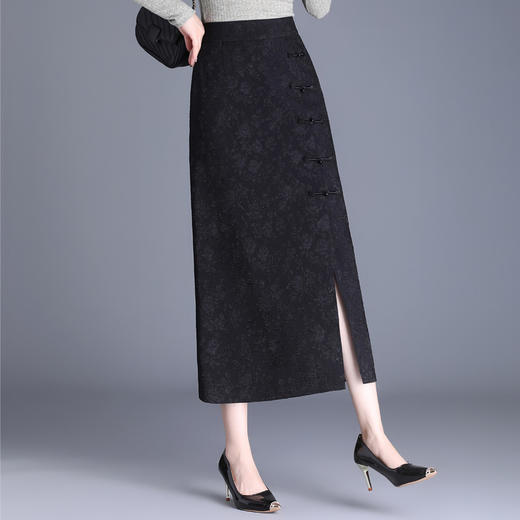 2024年秋款长款提花修身时尚国风半身裙高腰通勤洋气时髦直筒裙 商品图2