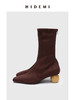 HIDEMI 【当当同款】做旧感进口弹力羊皮艺术感撞色球体异形跟中跟显瘦踝靴 古铜棕麂皮/黑色光面皮 商品缩略图12