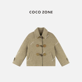 COCO ZONE 100绵羊毛高级感牛角扣polo领呢子外套CC2C1988