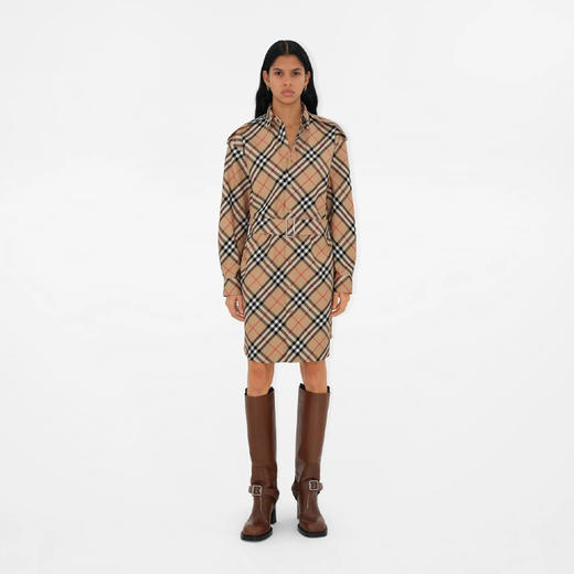 【二】BURBERRY 巴宝莉 女士 Vintage 格纹棉质衬衫式连衣裙 格子 8086610 B9368 商品图1