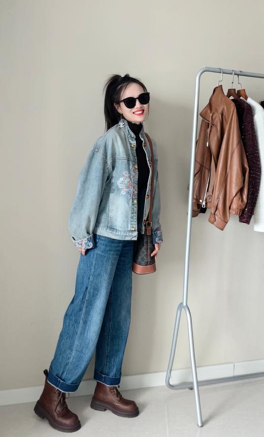 新款国风重磅刺绣祥云花牛仔外套 商品图13