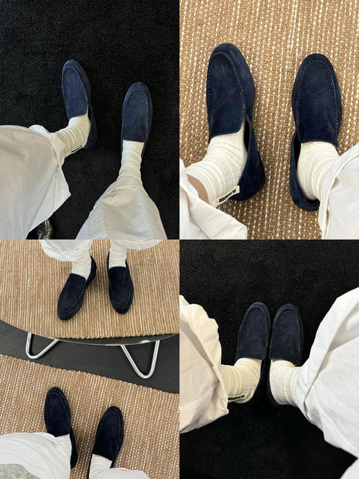 HIDEMI经典款极简进口麂皮乐福平底鞋 复古蓝/勃艮第红/华夫卡其米 商品图3