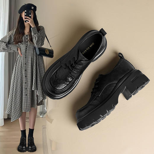 ZHR则则日系复古小皮鞋2024新款厚底单鞋英伦系带乐福鞋百搭女鞋 商品图0