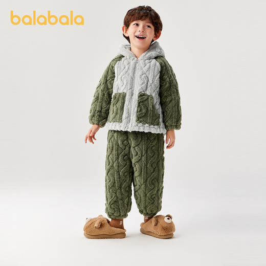 巴拉巴拉宝宝睡衣套装冬季加厚珊瑚绒男女童家居服加绒保暖可外出 商品图2