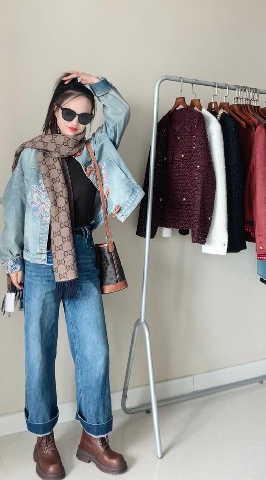 新款国风重磅刺绣祥云花牛仔外套 商品图10