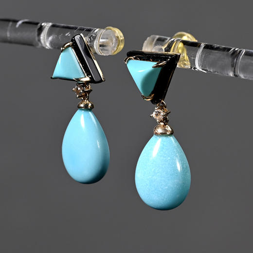 20世纪绿松石+黑玛瑙耳环 商品图1