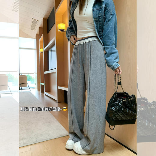 <曾小咸推荐>设计感美式灰色休闲裤女秋新品小个子百搭遮胯显瘦直筒裤 商品图0