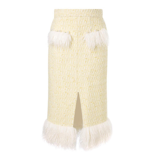 法式小香风羊毛半身裙女显瘦秋冬新款高腰气质开叉中长裙 商品图4