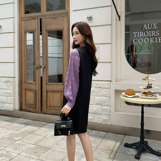 [奢姿轻奢系列]拼接木耳边连衣裙大码女装秋季新款胖妹妹撞色裙子8943860271 商品图3