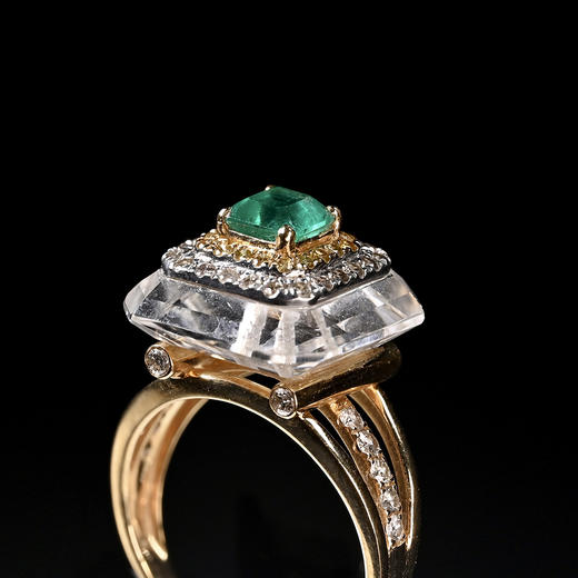 20世纪祖母绿+白水晶高台钻石戒指 商品图5