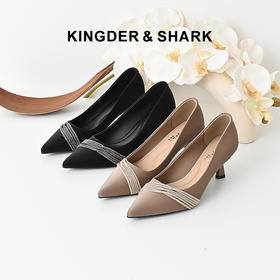 经典鲨2024年秋季款优雅尖头浅口一脚蹬水钻气质细高跟鞋女KW127-D37151