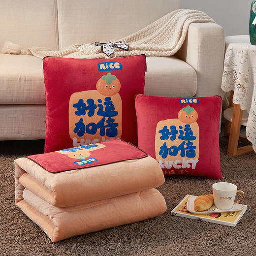 冬季加绒加厚【全绒水晶绒抱枕被抱枕二合一】卧室车载靠垫 办公室午睡毛毯 商品图12