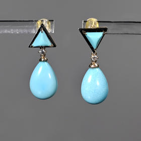 20世纪绿松石+黑玛瑙耳环