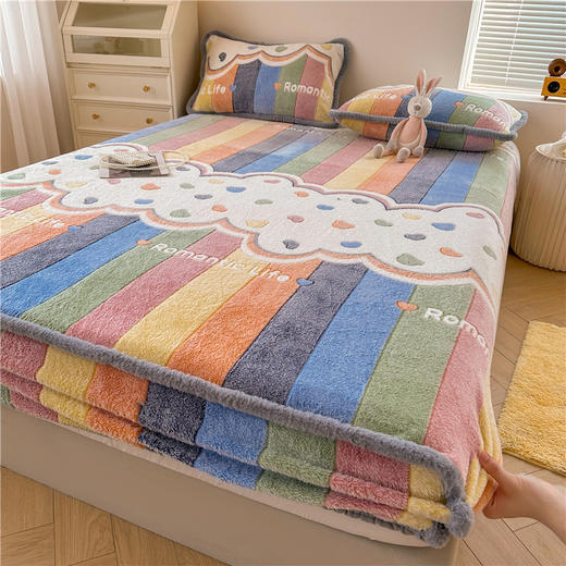 【冬日有我，暖进你的心窝窝~】双面雪花绒床笠三件套 加厚牛奶绒 单床罩席梦思保护套 宝宝绒棕垫罩-QQ 商品图0