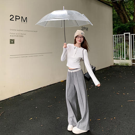 <曾小咸推荐>设计感美式灰色休闲裤女秋新品小个子百搭遮胯显瘦直筒裤 商品图3