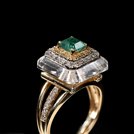 20世纪祖母绿+白水晶高台钻石戒指 商品图6