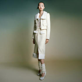 法式小香风羊毛半身裙女显瘦秋冬新款高腰气质开叉中长裙