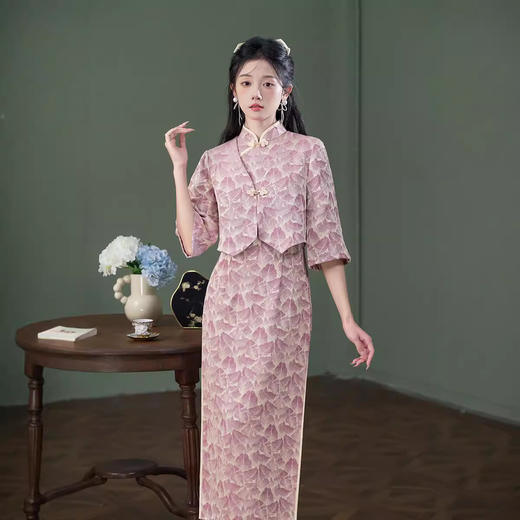 XL1102 2024年秋季新款改良旗袍日常国风修身年轻款粉色小香风气质高级感 商品图0